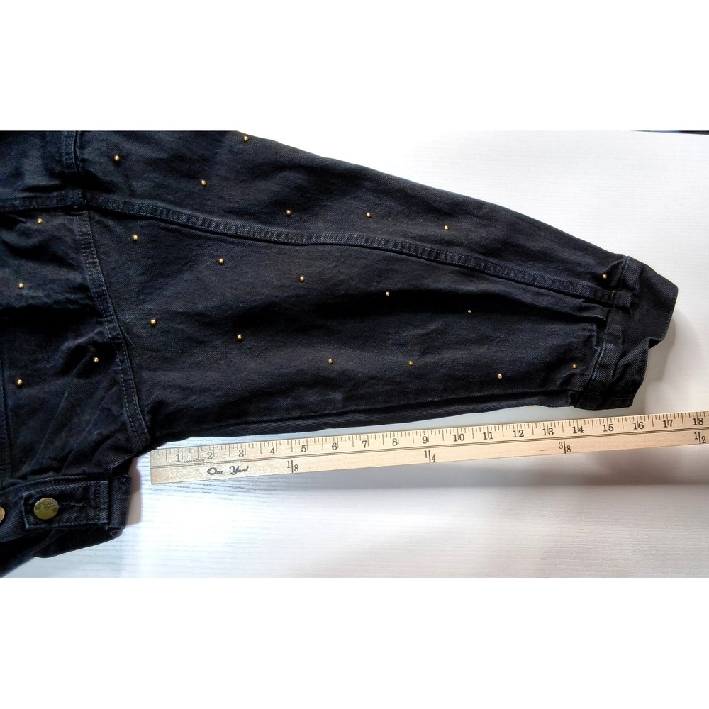 Paris Blues Denim Jacket Women Medium Black Vintage Cropped Studded - Picture 11 of 14